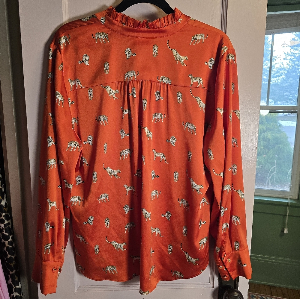 Chico's Leopard Pattern Orange Blouse Size 12/14 - image 3